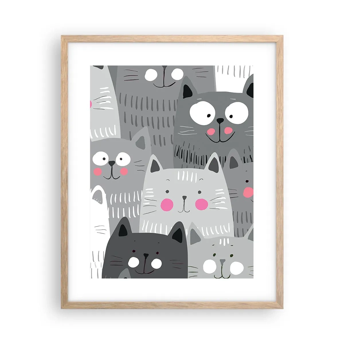 Plagát v ráme zo svetlého duba - Mačací svet - 40x50 cm