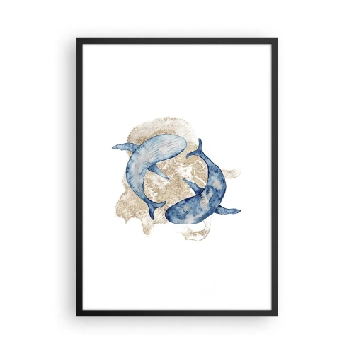 Plagát v čiernom ráme - Abstraktný obraz dvoch plutvovcovitých vrások - 50x70cm - Priateľstvo alebo láska? - Moderná nástenná dekorácia do obývacej izby a spálne ARTTOR