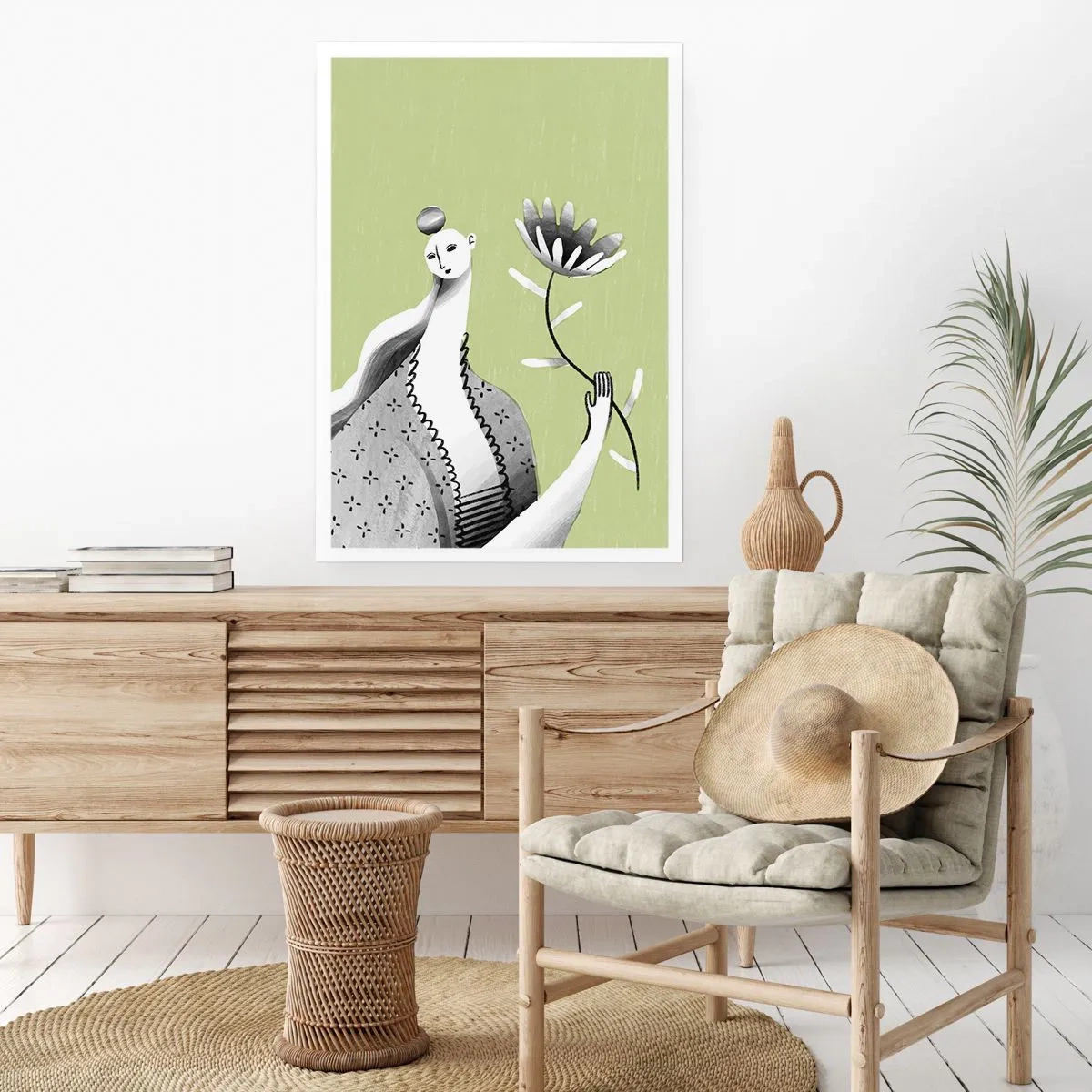 Plagát - Modernistický portrét – držiaci kvet - 30x40 cm