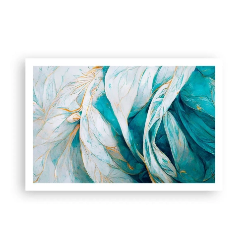 Plagát - Modrá abstrakcia so zlatým motívom - 91x61 cm