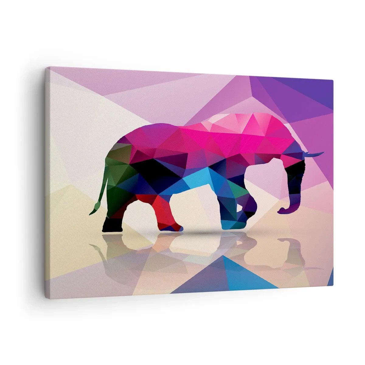 Obraz na plátne - Geometrická silueta slona v živých farbách - 70x50cm - Krištáľový dinosaurus - Moderná nástenná dekorácia do obývacej izby a spálne ARTTOR