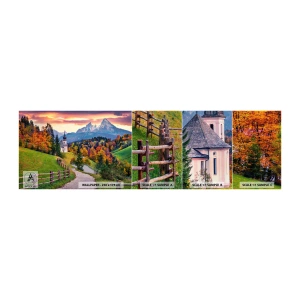 Vzorka samolepiacej fototapety Deluxe Sticker - Úplne ideálna krajina - Horská krajina, Cesta, cirkvi - 100x30 cm