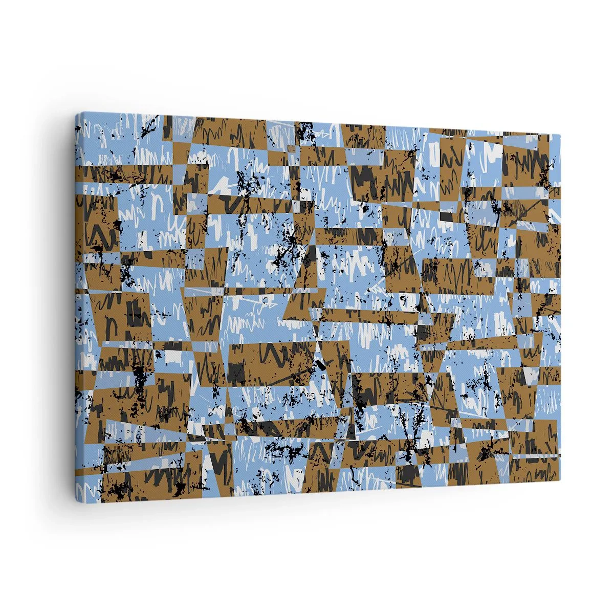 Obraz na plátne - Abstraktná kompozícia obdĺžnikov v odtieňoch hnedej a modrej. - 70x50cm - Neľudová vystrihovačka - Moderná nástenná dekorácia do obývacej izby a spálne ARTTOR
