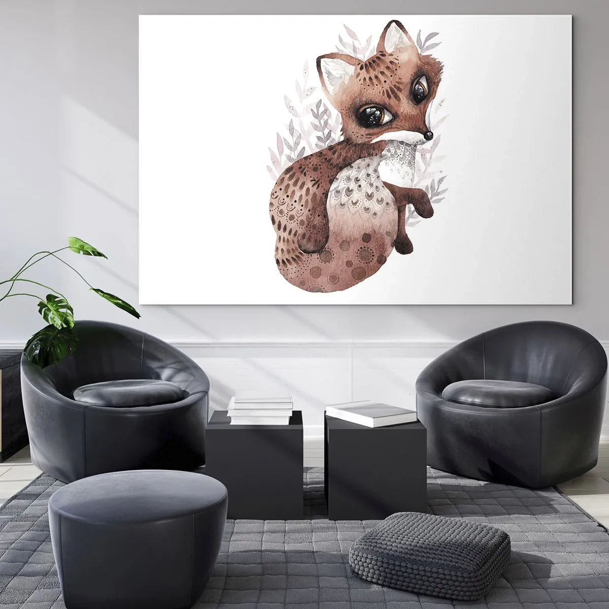 Obraz na skle - Roztomilá akvarelová líška na bielom pozadí - 70x50cm - Proste sa zamilovať - Moderná nástenná dekorácia do obývacej izby a spálne ARTTOR