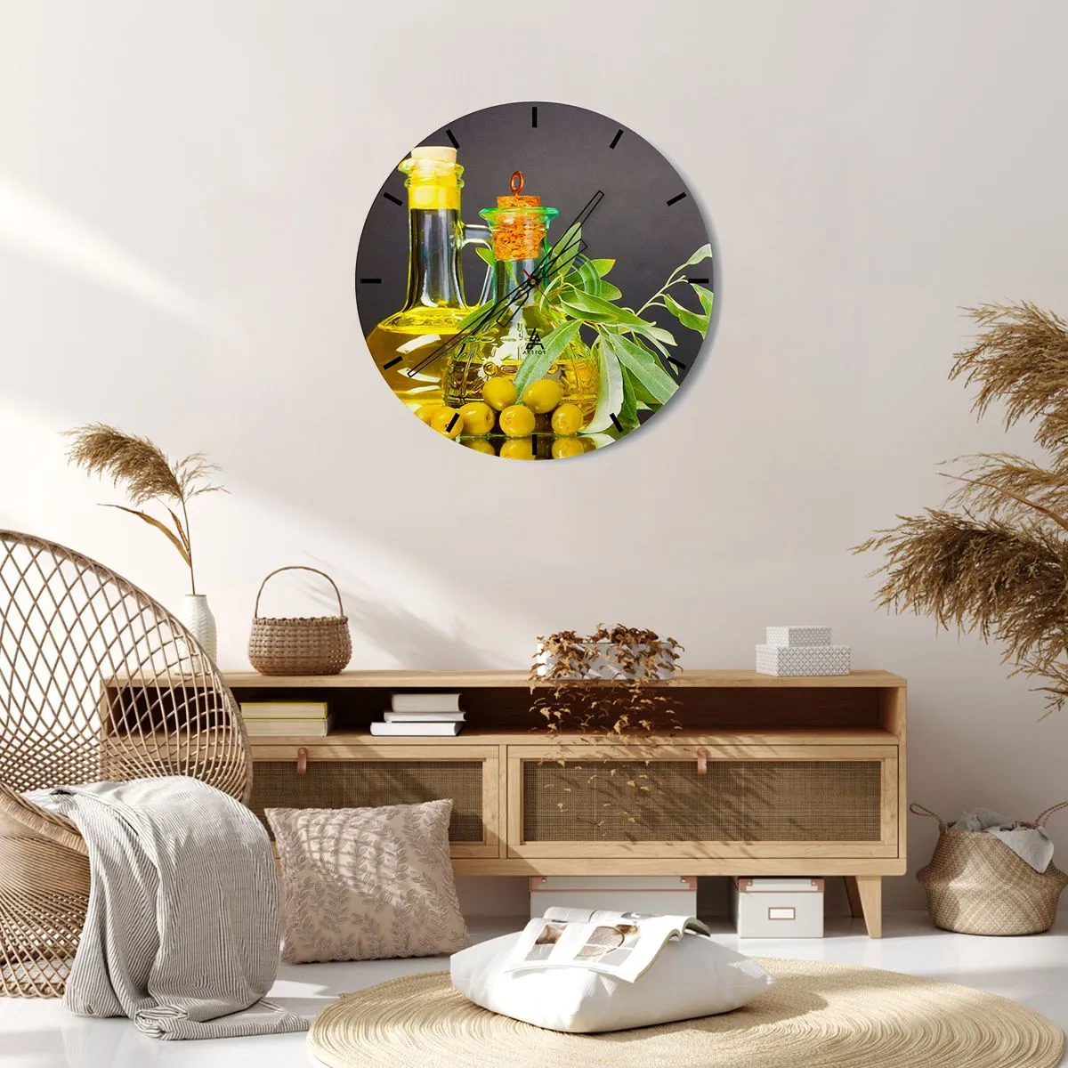 Nástenné hodiny - Zátišie s olivami a olejom - 40x40 cm