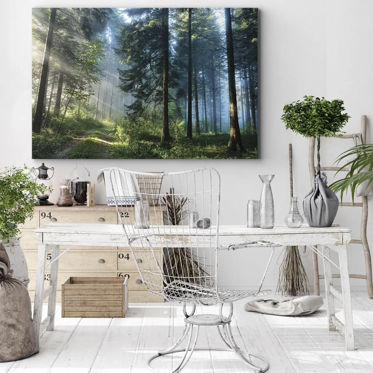 Obraz na plátne - Lesný chodník osvetlený lúčmi ranného slnka - 70x50cm - Žiariaci za úsvitu - Moderná nástenná dekorácia do obývacej izby a spálne ARTTOR