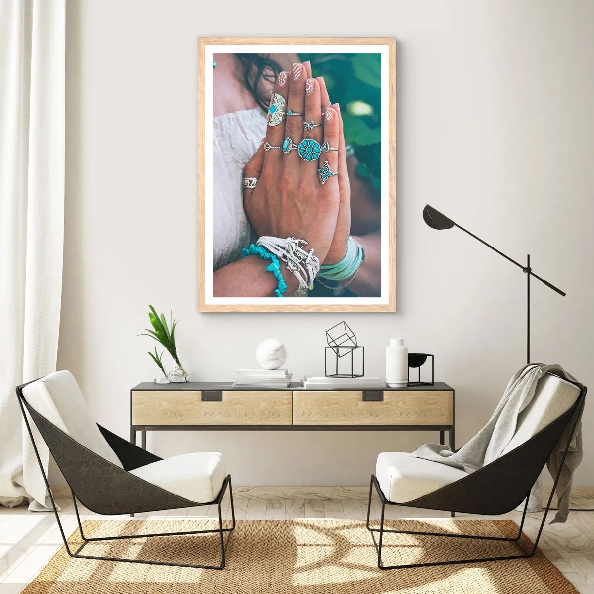 Plagát v ráme zo svetlého duba - Vitajte v centre bytia - 40x50 cm