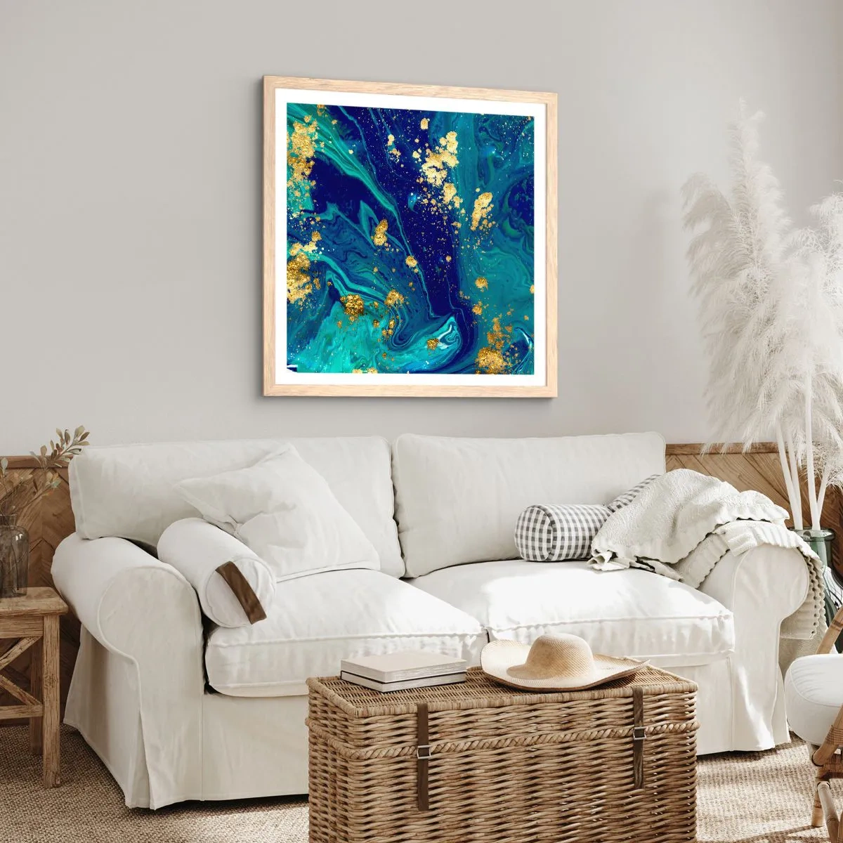 Plagát v ráme zo svetlého duba - Plátky slnka  - 60x60 cm