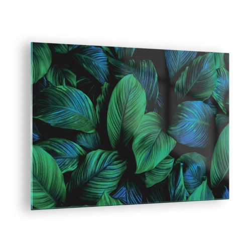 Obraz na skle - Detailný záber listov v intenzívnych odtieňoch zelenej - 70x50cm - V zelenom dave - Moderná nástenná dekorácia do obývacej izby a spálne ARTTOR