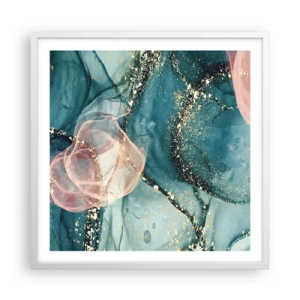 Plagát v bielom ráme - Modré hodváb modré, ružový tyl - 60x60 cm