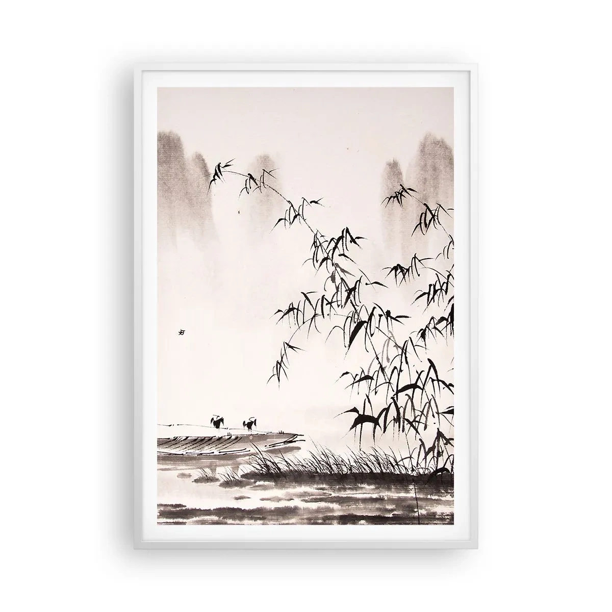 Plagát v bielom ráme - Pokoj ryžových polí - 70x100 cm