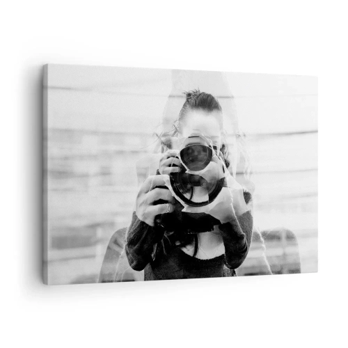 Obraz na plátne - Čiernobiely portrét fotografa s dvojitou expozíciou - 70x50cm - Tvorca a materiál - Moderná nástenná dekorácia do obývacej izby a spálne ARTTOR