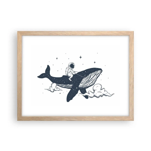 Plagát v ráme zo svetlého duba - Vesmírne dobrodružstvo - 40x30 cm
