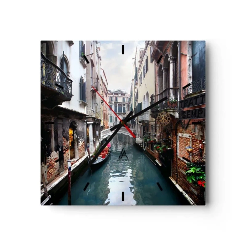 Nástenné hodiny - Benátska krajina s gondolou a mostíkom - 30x30 cm