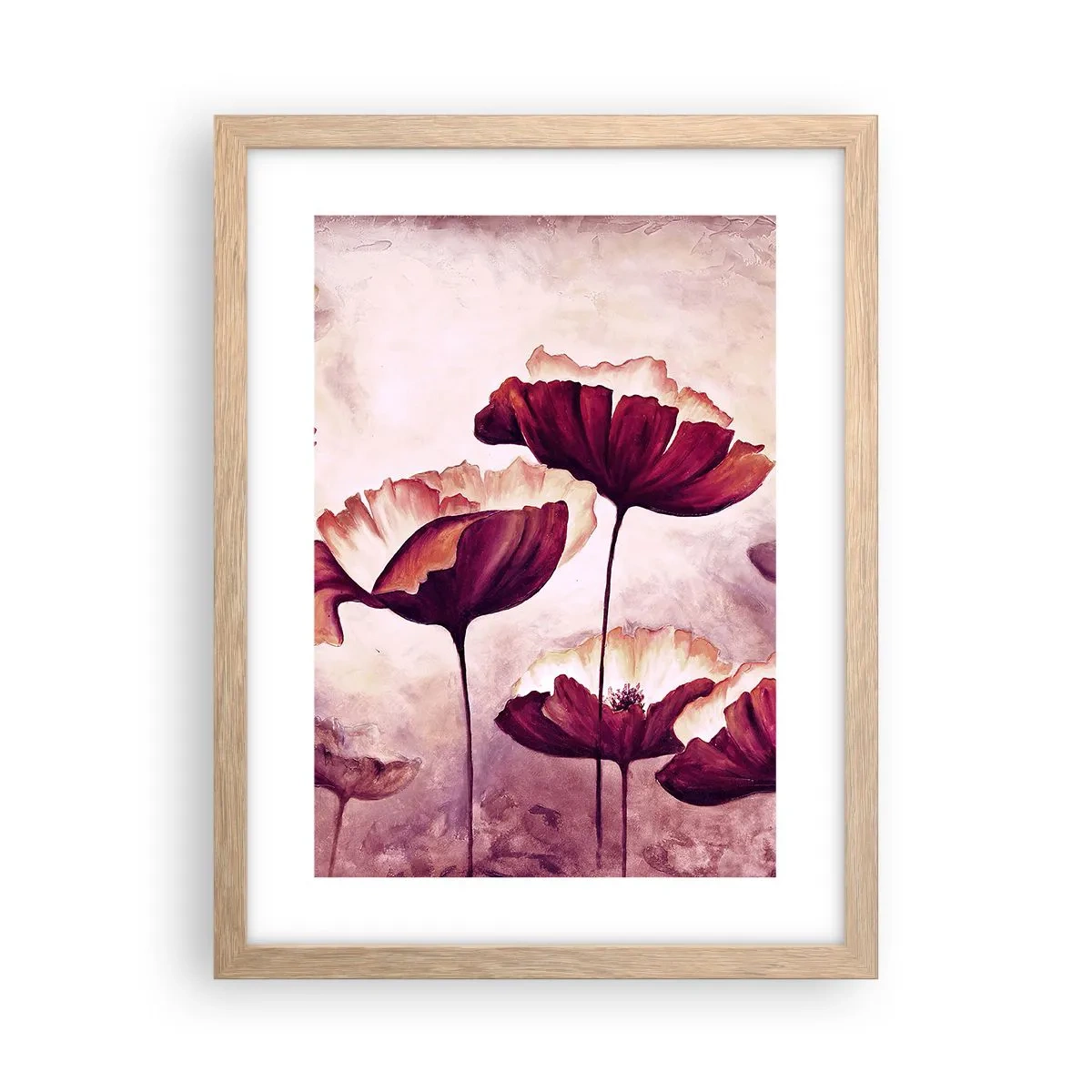 Plagát v ráme zo svetlého duba - Červený a biely plátok - 30x40 cm