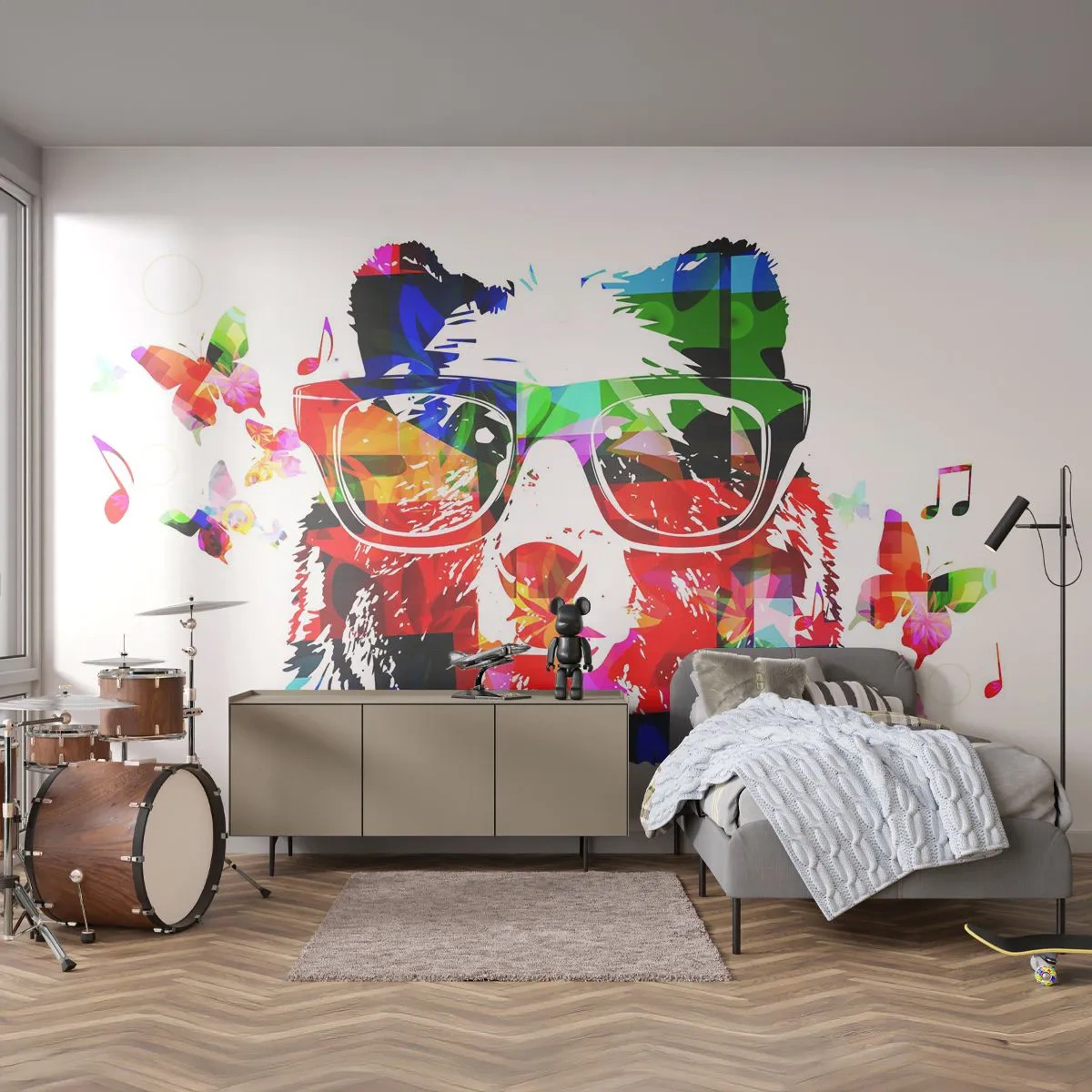 Samolepiaca Fototapeta Deluxe Sticker - Páči sa mi! - Abstrakcia, Medveď, Okuliare - 250x175 cm
