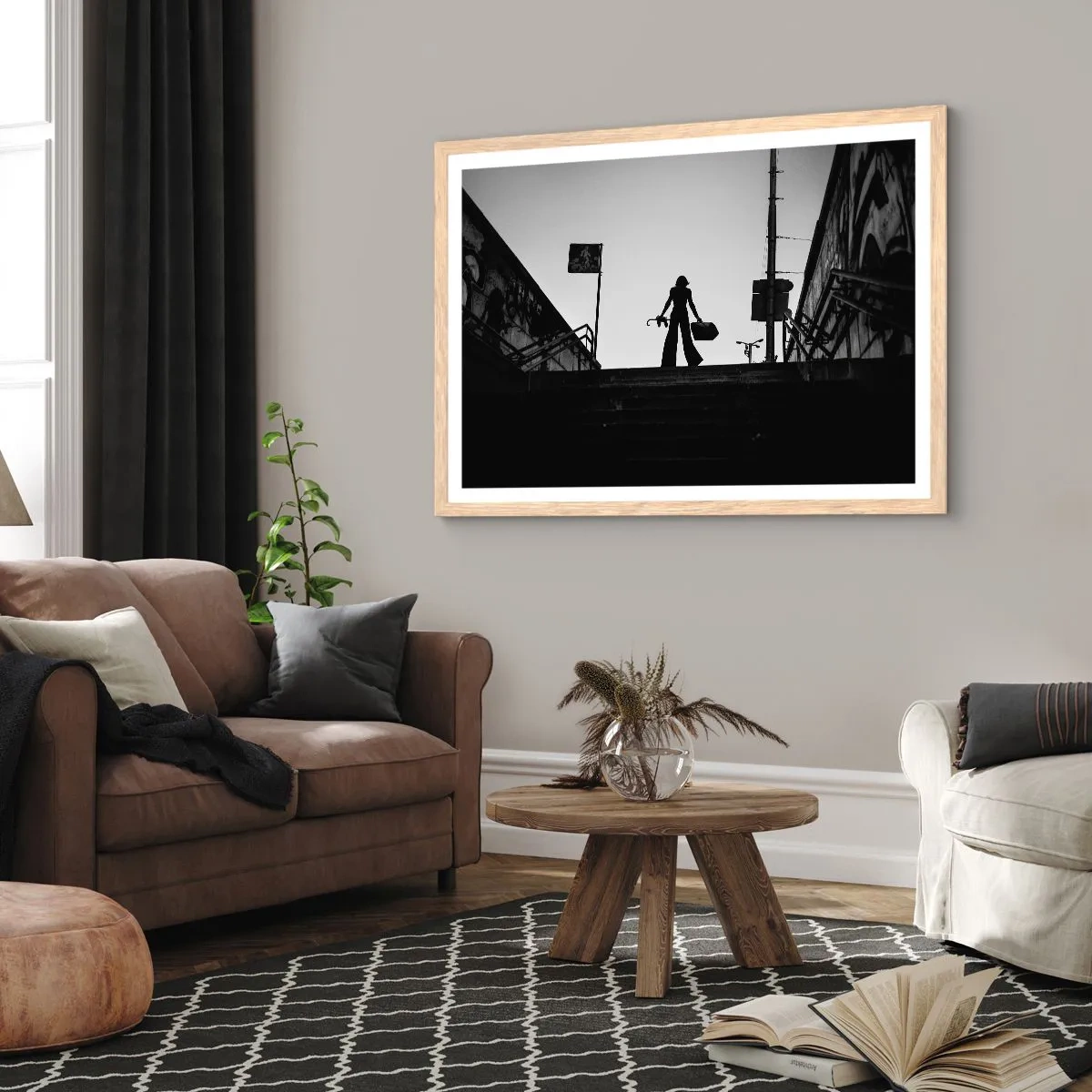 Plagát v ráme zo svetlého duba - Mestská cesta - 70x50 cm