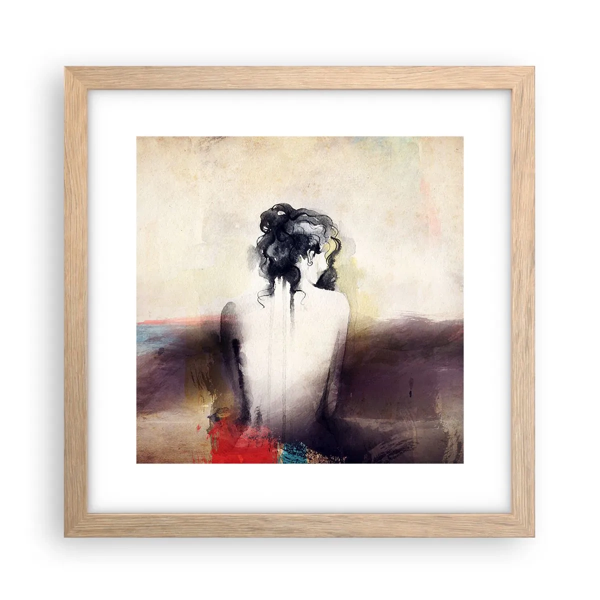 Plagát v ráme zo svetlého duba - Jemné línie, oválne tvary - 30x30 cm
