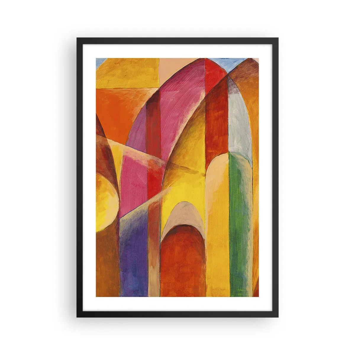 Plagát v čiernom ráme - Farebná abstrakcia s geometrickými tvarmi - 50x70cm - Katedrála slnka - Moderná nástenná dekorácia do obývacej izby a spálne ARTTOR
