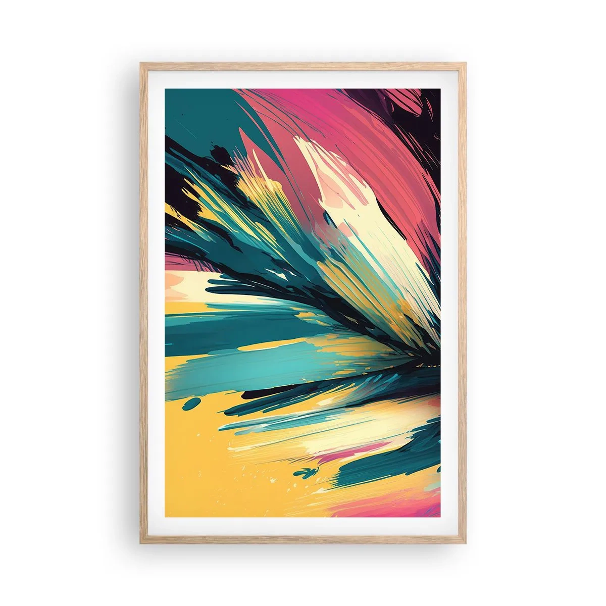 Plagát v ráme zo svetlého duba - Kompozícia – explózia radosti - 61x91 cm