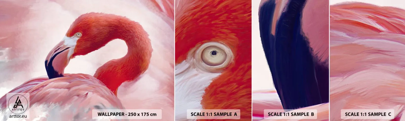 Vzorka samolepiacej fototapety Deluxe Sticker - Vtáčia krása - Flamingo, Vták, Príroda - 100x30 cm