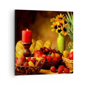 Obraz na plátne - Zátišie s pečivom a ovocím - 60x60 cm