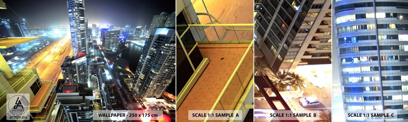 Vzorka samolepiacej fototapety Deluxe Sticker - Zázrak na púšti - Mesto, Dubaj, Architektúra - 100x30 cm