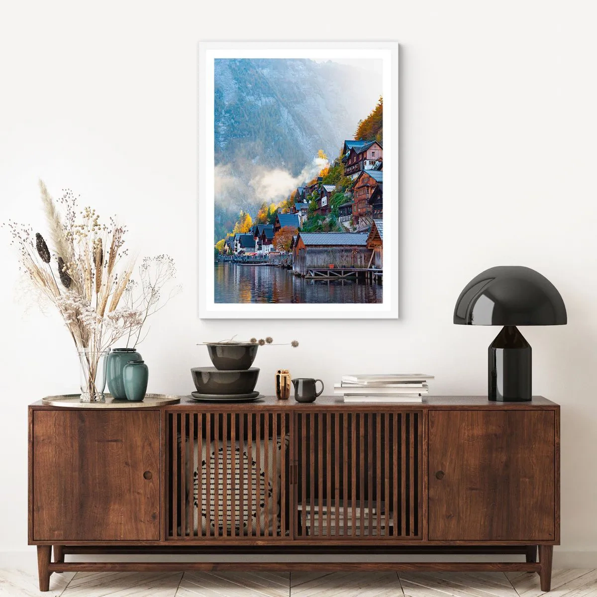 Plagát v bielom ráme - Alpská krajina - 61x91 cm