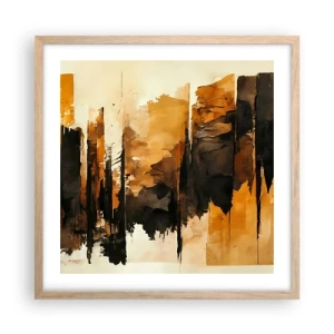 Plagát v ráme zo svetlého duba - Harmónia čiernej a zlatej - 50x50 cm