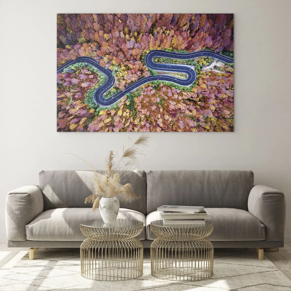 Obraz na skle - Kľukatá cesta lesom - 120x80 cm