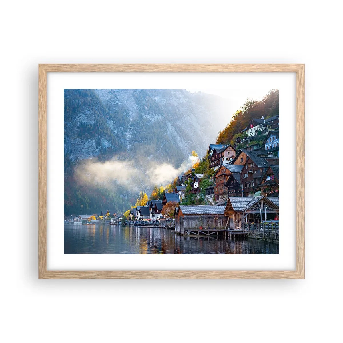 Plagát v ráme zo svetlého duba - Alpská krajina - 50x40 cm