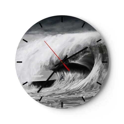 Nástenné hodiny - Dynamická vlna v odtieňoch čiernej a bielej - 30x30cm - Hnev oceánu - Moderná nástenná dekorácia do obývacej izby, kuchyne a spálne ARTTOR