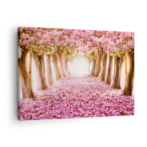 Obraz na plátne - Alej kvitnúcich stromov v odtieňoch ružovej - 70x50cm - Cesta do raja - Moderná nástenná dekorácia do obývacej izby a spálne ARTTOR