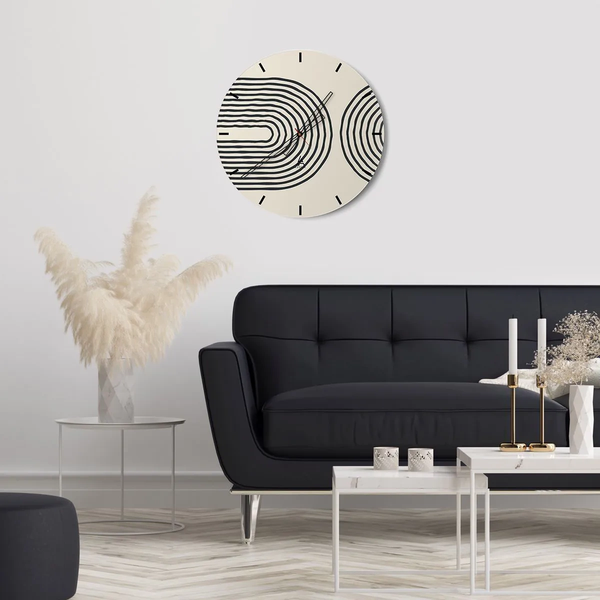 Nástenné hodiny - Geometrické čiary v tvare sústredných vĺn na béžovom pozadí - 30x30cm - Už čoskoro… - Moderná nástenná dekorácia do obývacej izby, kuchyne a spálne ARTTOR