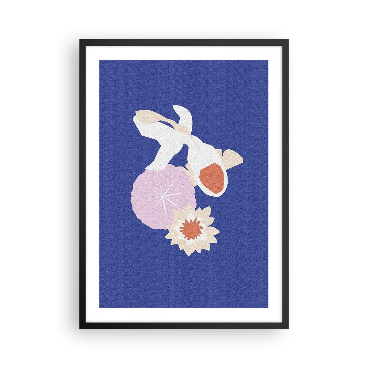Plagát v čiernom ráme - Koi ryby obklopené kvetmi na intenzívnom pozadí - 50x70cm - Kompozícia kvetov a pukov - Moderná nástenná dekorácia do obývacej izby a spálne ARTTOR