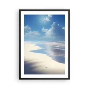 Plagát v čiernom ráme - Slnečná pláž s oblohou odrážajúcou sa vo vode - 50x70cm - Dovolenka v raji - Moderná nástenná dekorácia do obývacej izby a spálne ARTTOR