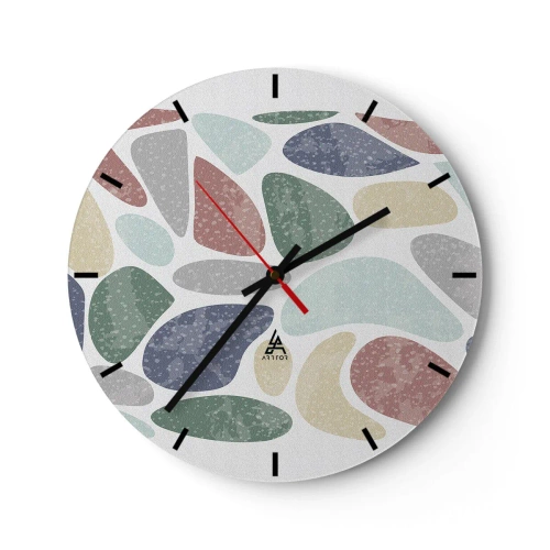 Nástenné hodiny - Farebné organické formy na svetlom pozadí - 30x30cm - Mozaika práškových farieb - Moderná nástenná dekorácia do obývacej izby, kuchyne a spálne ARTTOR
