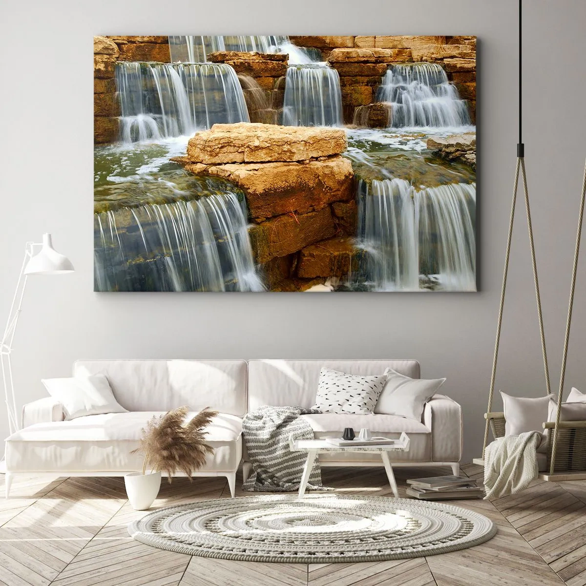 Obraz na plátne - Vodopád stekajúci po kamenných schodoch - 70x50cm - Schody do neba - Moderná nástenná dekorácia do obývacej izby a spálne ARTTOR