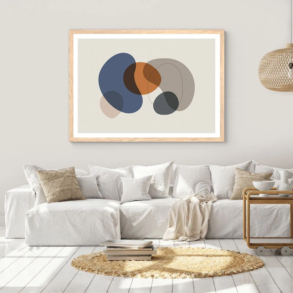 Plagát v ráme zo svetlého duba - Kvapky farieb - 100x70 cm