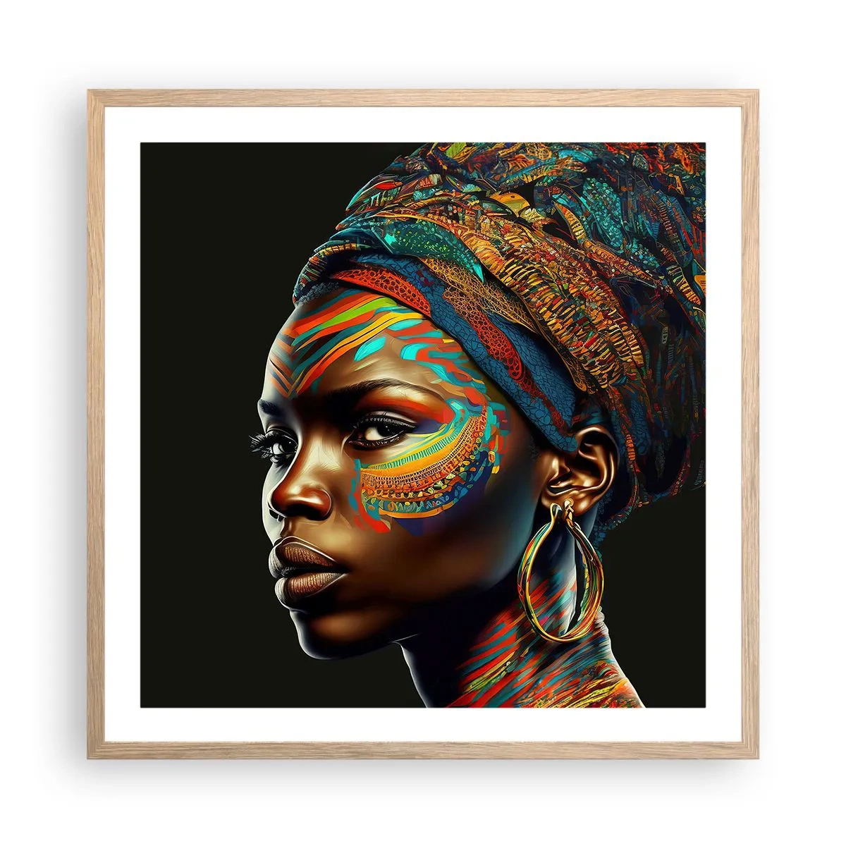 Plagát v ráme zo svetlého duba - Africká kráľovná - 60x60 cm