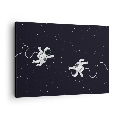 Obraz na plátne - Astronauti vznášajúci sa vo vesmíre na pozadí hviezd - 70x50cm - Kozmický tanec - Moderná nástenná dekorácia do obývacej izby a spálne ARTTOR
