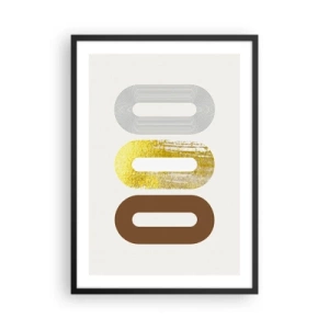 Plagát v čiernom ráme - Geometrické tvary v odtieňoch zlatej, hnedej a sivej - 50x70cm - Ooo! - Moderná nástenná dekorácia do obývacej izby a spálne ARTTOR