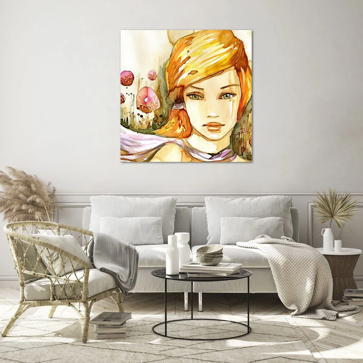 Obraz na skle - Smaragdový pohľad, ktorý utišuje hnev - 70x70 cm