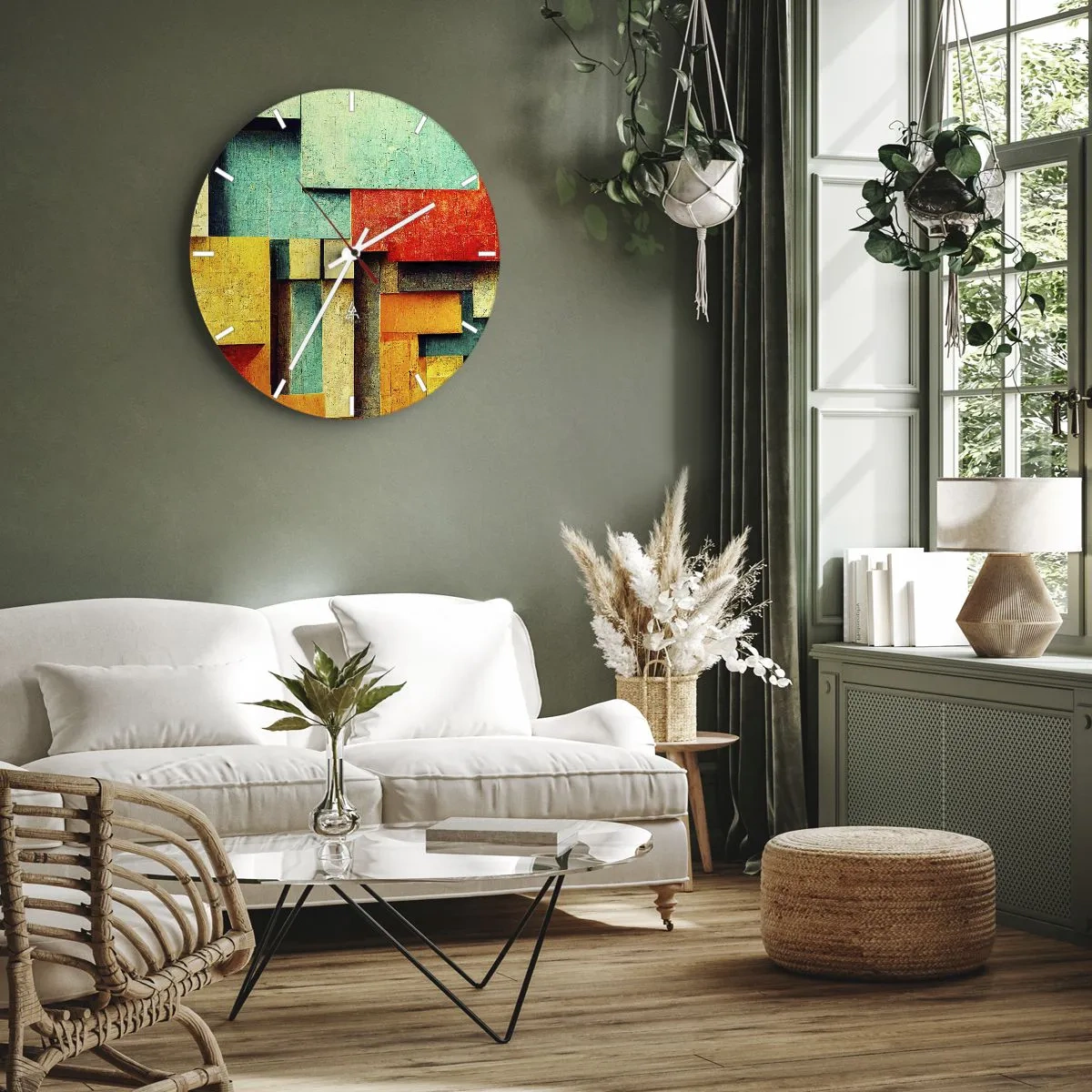 Nástenné hodiny - Farebné geometrické bloky v abstraktnom štýle - 30x30cm - Festival pravých uhlov - Moderná nástenná dekorácia do obývacej izby, kuchyne a spálne ARTTOR