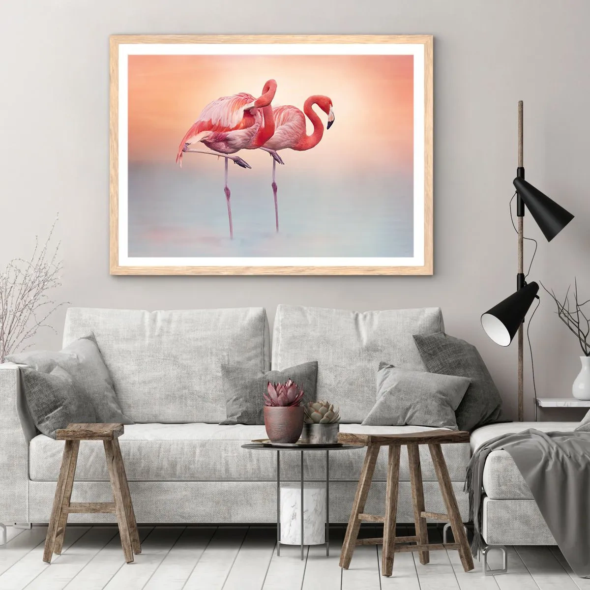 Plagát v ráme zo svetlého duba - Vo farbe zapadajúceho slnka - 100x70 cm