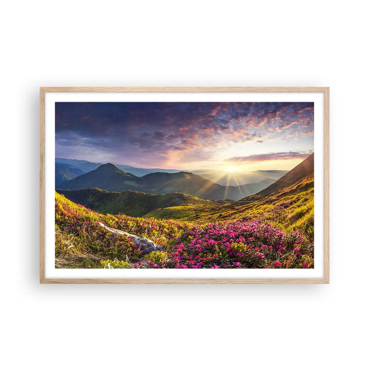 Plagát v ráme zo svetlého duba - Sviežosť horského rána - 91x61 cm