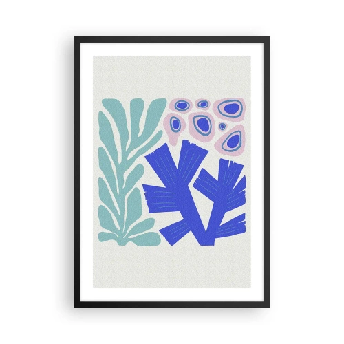 Plagát v čiernom ráme - Štylizovaná grafika podvodných rastlín a koralov - 50x70cm - Podvodná záhrada - Moderná nástenná dekorácia do obývacej izby a spálne ARTTOR