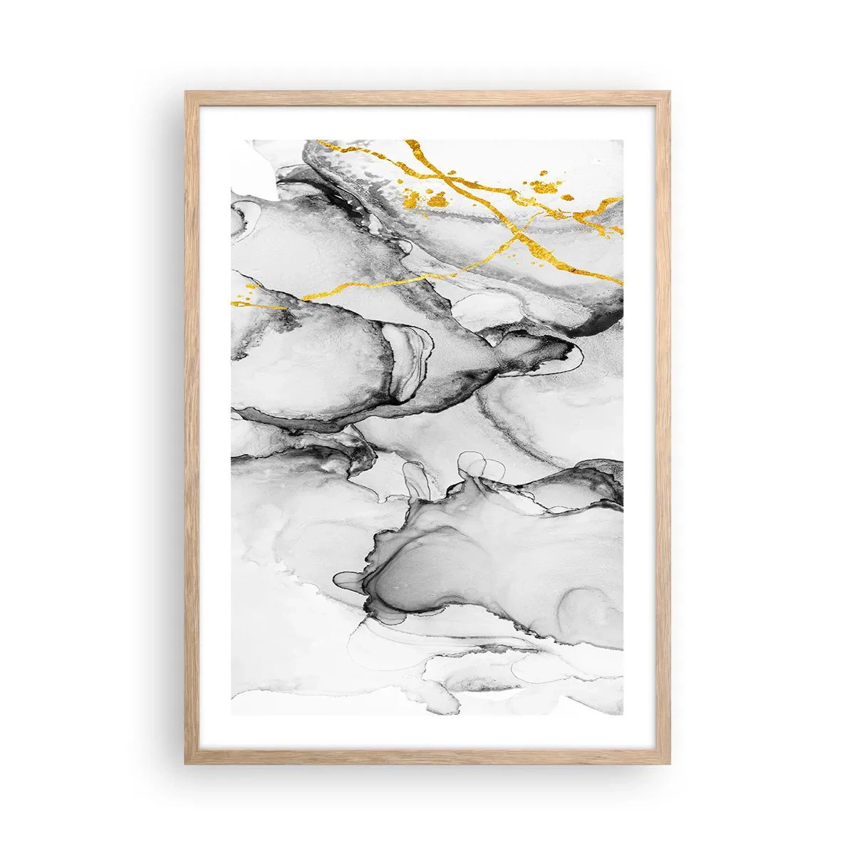 Plagát v ráme zo svetlého duba - Kompozícia so zlatým motívom - 50x70 cm