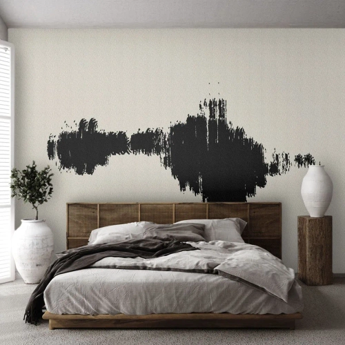 Fototapeta Standard Eco - Čierna abstrakcia pripomínajúca zvukovú vlnu na svetlom pozadí. - 100x70cm - Vibrácie predstavivosti - Moderná nástenná dekorácia do obývacej izby a spálne ARTTOR