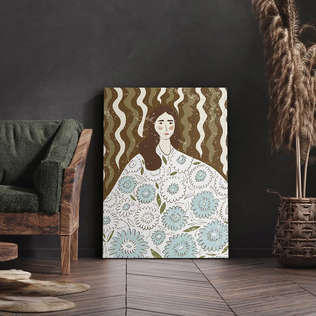 Obraz na plátne - Portrét v kvetinovom rúchu - 70x100 cm